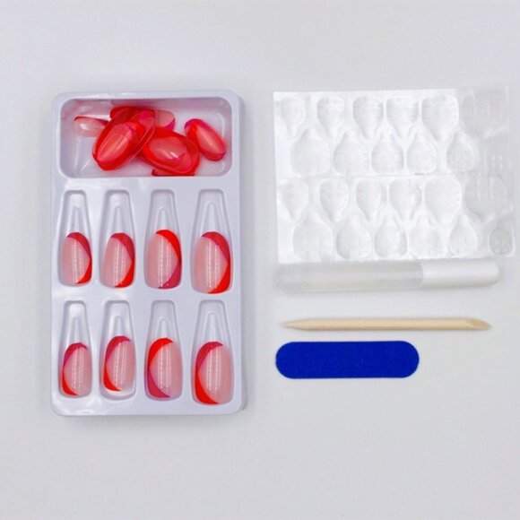 Spring press on nails red pink cream - Picture 3 of 3